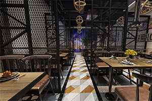 工業風鐵藝火鍋店裝修設計全景案例